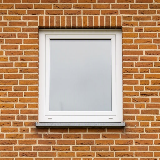 Close-up kunststof kozijn wit op Zuidhorner rode bakstenen gevel
