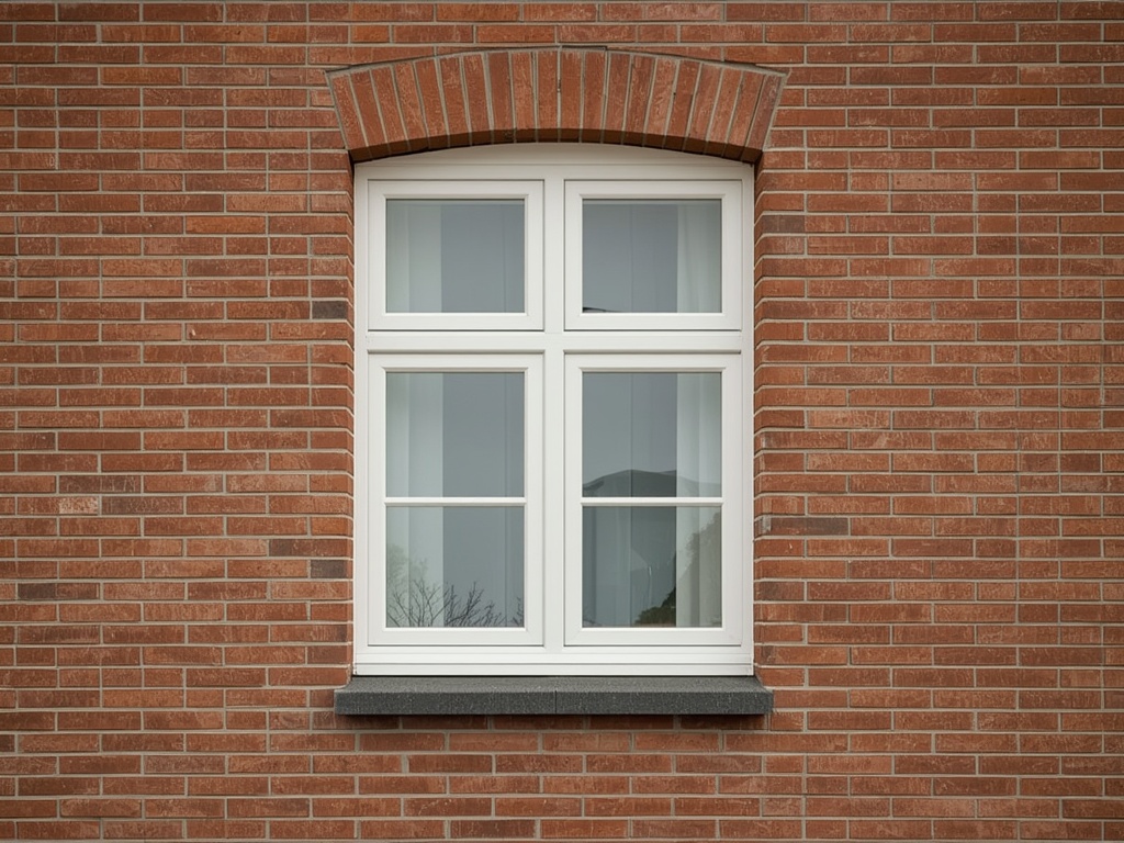 Close-up kunststof kozijn wit op Leekster rode bakstenen gevel dorpspand