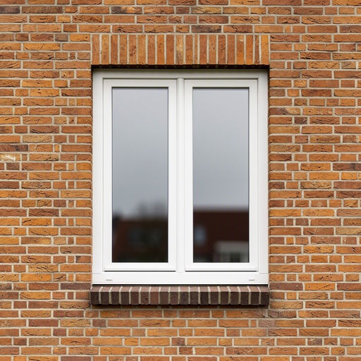 Detailopname wit kunststof kozijn geplaatst in roodbruine bakstenen gevel Veendam