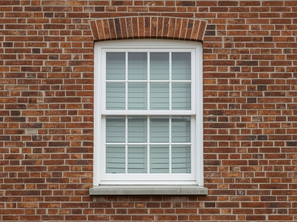 Close-up kunststof kozijn wit op Asser bakstenen gevel jaren 30 woning
