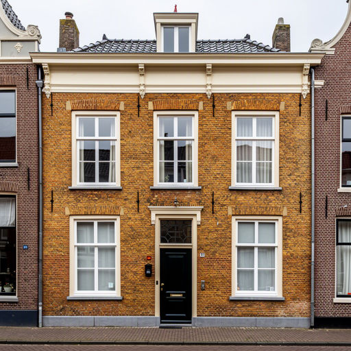 19e-eeuws stadspand Winschoten Langestraat met nieuwe witte kunststof kozijnen