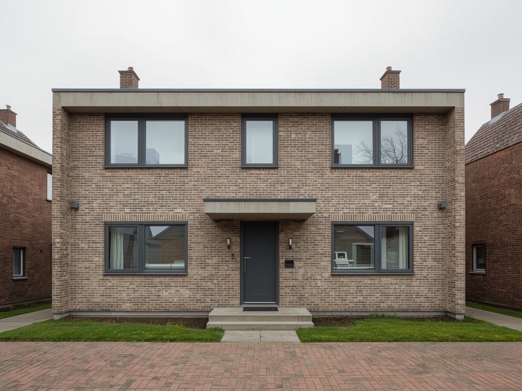 Rijtjeshuis Emmen met crème houtlook kunststof kozijnen en voordeur