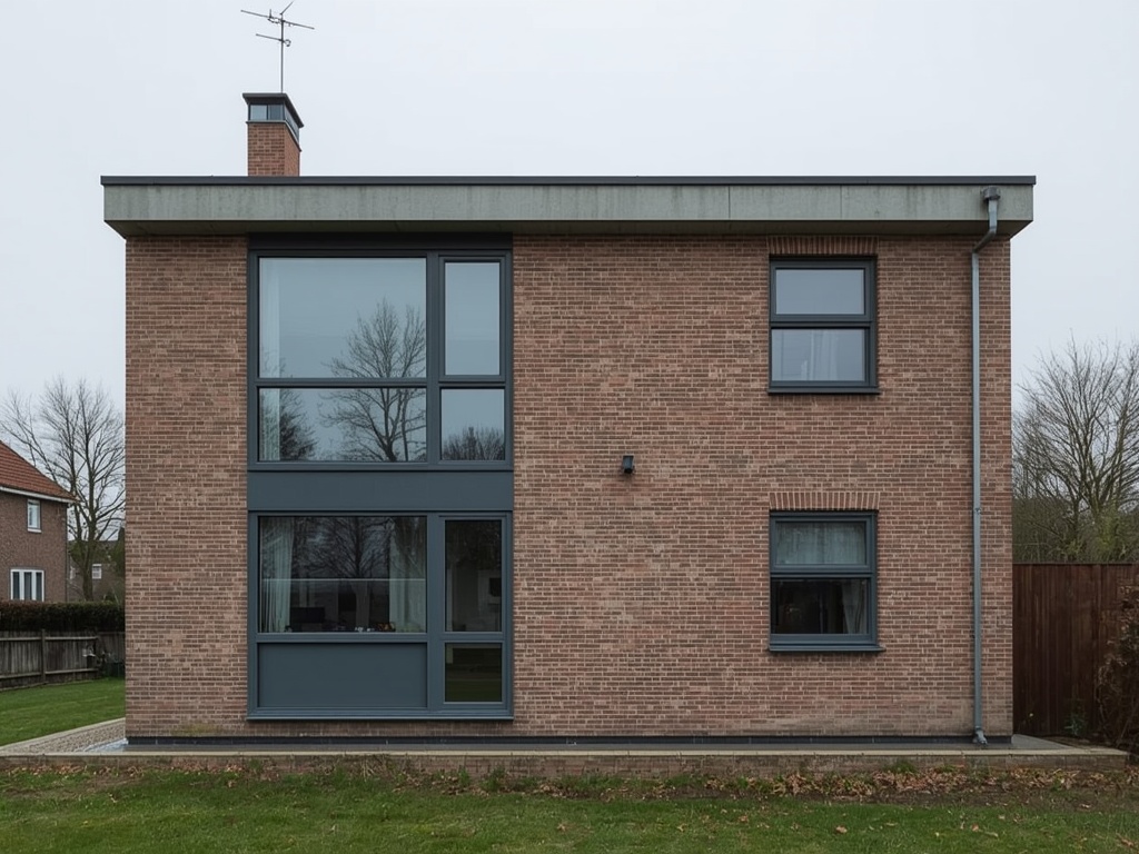 Moderne rijtjeswoningen in de wijk Woldwijck Hoogezand met antraciet grijze kunststof gevelkozijnen