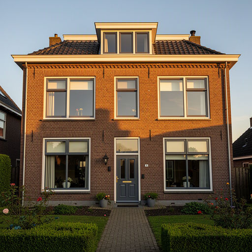 Kunststof kozijnen aan de voorgevel van een rijtjeshuis in Groningen